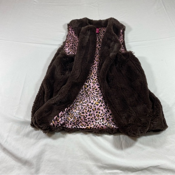 Forever Orchid Faux Fur Vest Dark Brown Girls Vest Velvet Pink Leopard Lining - Picture 10 of 10